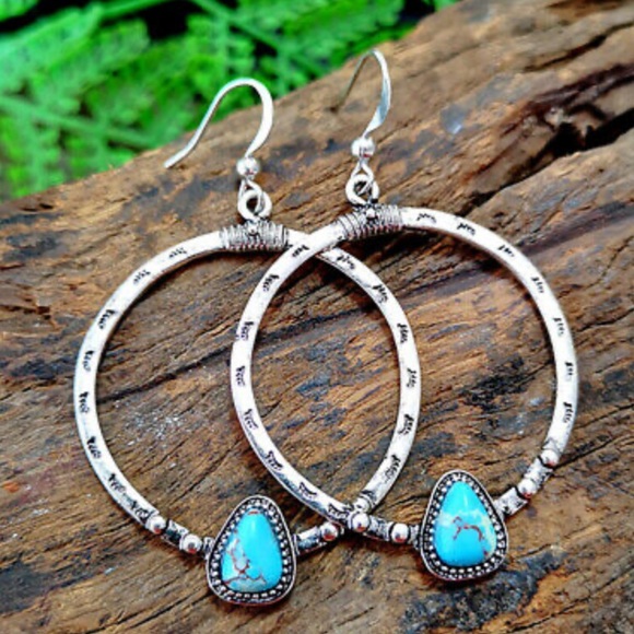 Jewelry - NEW Sterling silver Turquoise Hoop Earrings